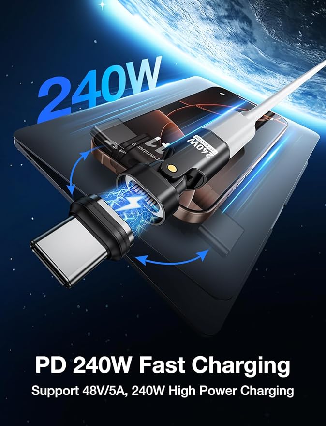 AUFU 16PIN 240W USB C Magnetic Adapter(3Pack)/180° Rotation USB C Right Angle Adapter/90 Degree C Adapters/Type C Magnetic for 1Phone 16/15/Ma-Book/1Pad Series, Samsung Galaxy, Google Pixel, Laptop