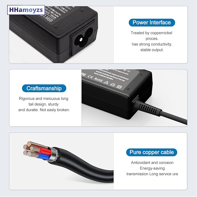 65W 45W USB C Charger Compatible with Chromebook X360 11 13 14/HP/Dell/Lenovo/Samsung/Acer/Asus/Spectre X360/Thinkpad Type C Power Supply Cord.
