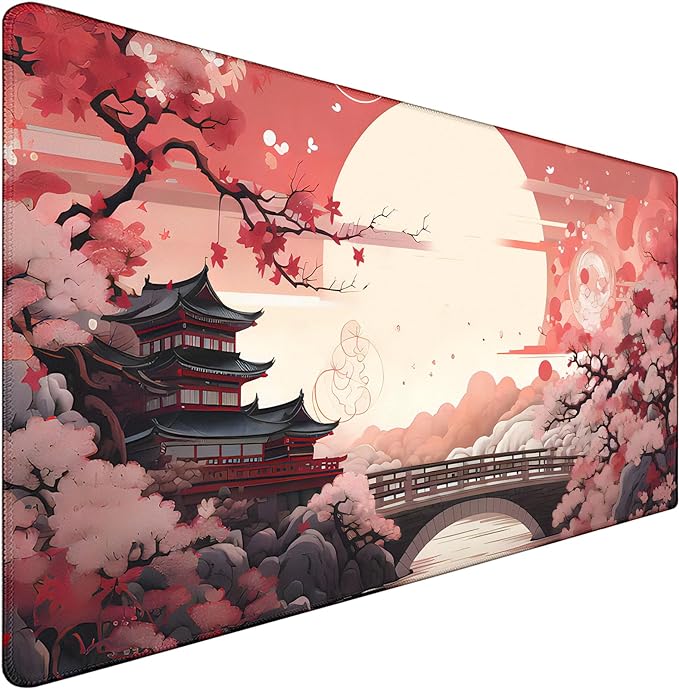 Japanese Large Gaming Mouse Pad with Stitched Edges, 31.5" x 15.7" Large Extended Computer Pad, Mouse Pad Protector with Non-Slip Waterproof Rubber Base for Laptop Office Accessories, Sunset