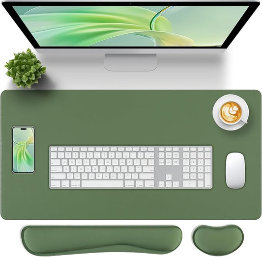Green Desk Pad and Keyboard Wrist Rest, 3in1 Mousepad + Keyboard Wrist Rest+Mouse Wrist Rest for Home Office Table Computer Cover. (31.5×15.7,Green)