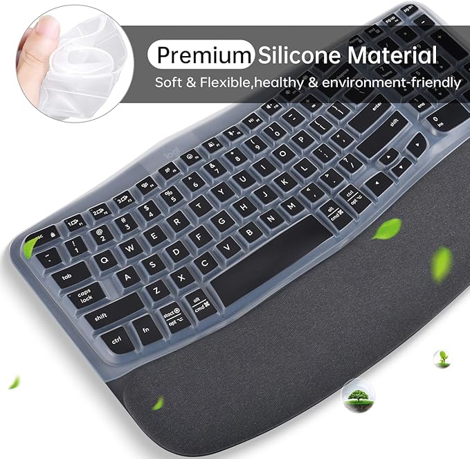 Keyboard Cover for Logitech Wave Keys MK670 Combo Keyboard Skin, Logitech Wave Keys Wireless Ergonomic Keyboard Cover Protector Skin Accessories, Black