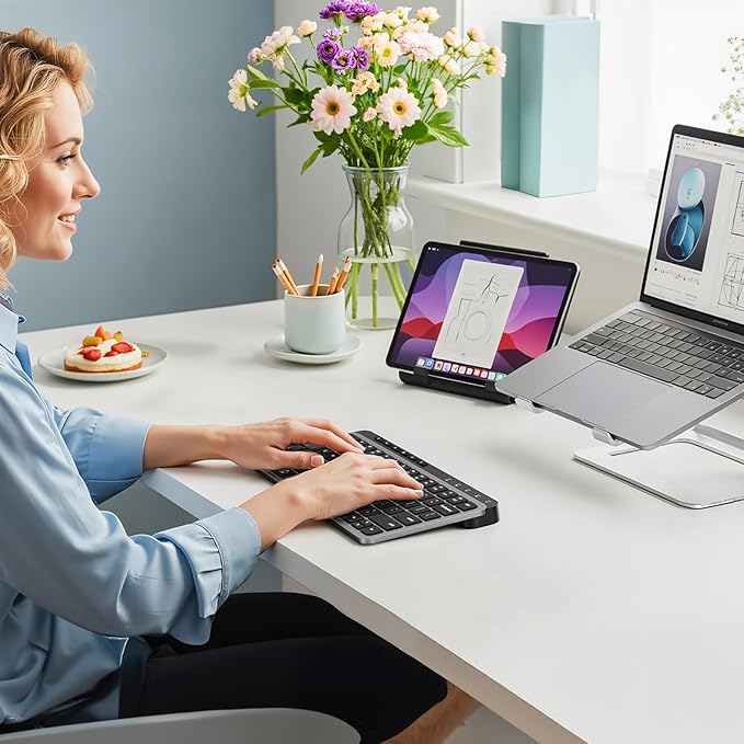 MEETION New Bluetooth Keyboard, K9991 Multi-Device Bluetooth Wireless Keyboard with Shortcut Keys, Rechargeable, Low-Profile Slim and Compact, Easy-Switch for Windows, MacOS, PC/Laptop/Tablet, Black
