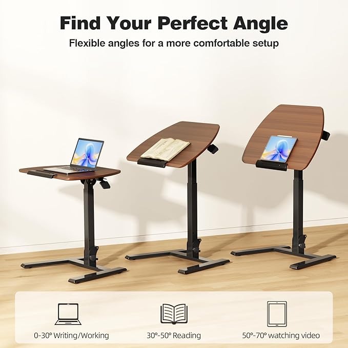 ROMOON Folding Portable Standing Desk with Wheels, No-Assembly Rolling Height-Adjustable Sit-Stand Table, Space-Saving Foldable Laptop Cart for Home Office and Computer Workstation (Walnut)