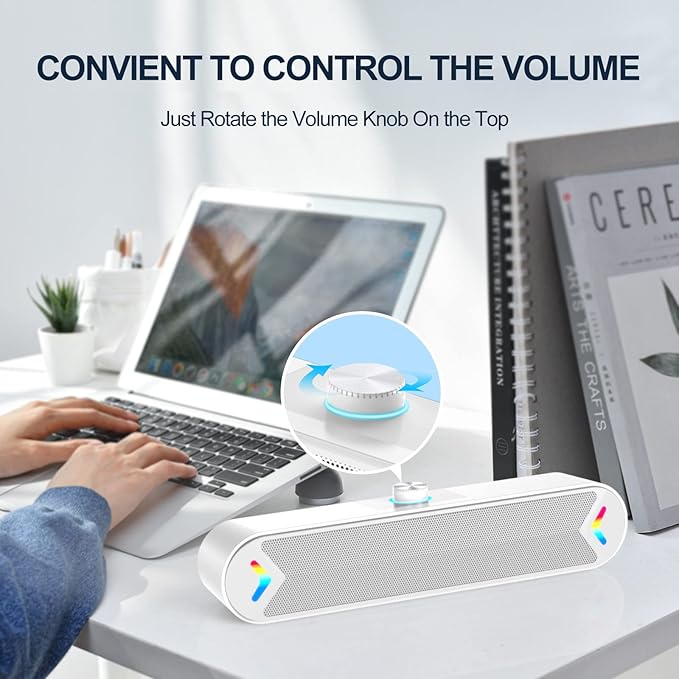 LENRUE Computer Speakers,Wired USB-Powered Sound-bar with 10W Stereo Sound for PC Desktop,Plug-n-Play (A39PRO /White)