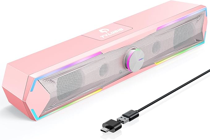 Computer Speakers for Pc Desktop with Clear Sound, Flowing LED PC Speaker for Computer Desktop Laptop Monitor, Bluetooth & USB Input - Pink