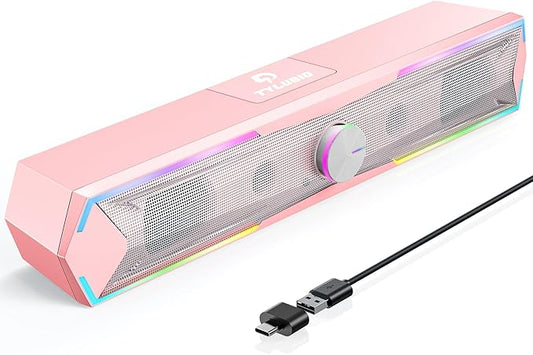 Computer Speakers for Pc Desktop with Clear Sound, Flowing LED PC Speaker for Computer Desktop Laptop Monitor, Bluetooth & USB Input - Pink