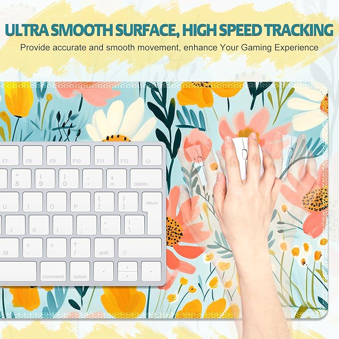 Floral Plant Desk Pad Mouse Pad, Large Gaming Mouse Mat with Stitched Edges, Non-Slip Waterproof Rubber Base Mous Mat for Office Computer Keyboard Laptop Home Decor Women (35.4X17.5 in),Botanical
