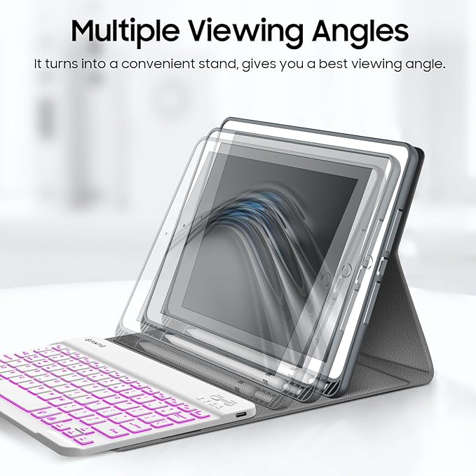 FINTIE Backlit Keyboard Case for iPad 9th / 8th / 7th Generation (2021/2020/2019) 10.2 Inch, Soft TPU Back Cover with 7 Colors Backlight Magnetically Detachable Bluetooth Keyboard, Gray