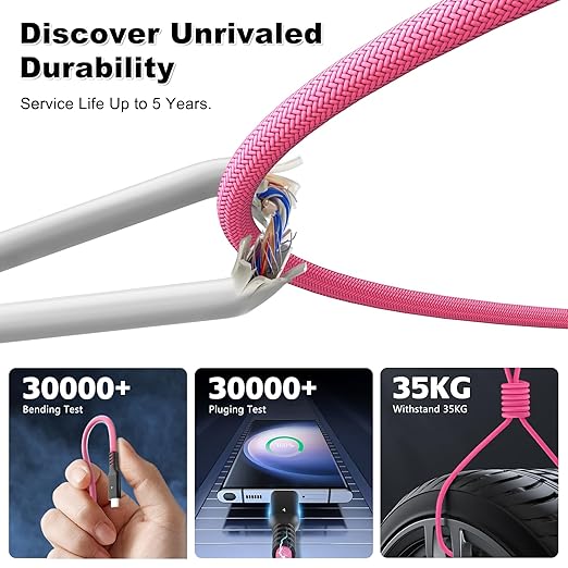 40Gbps Thunderbolt 4 Cable 6.6ft USB C to USB C Cable, 240W(5A) Charging Cord, Braided Type C Cable Compatible for Dual 8K/4K Display, USB8, SSD, eGPU, Mac Studio/mini, iPhone