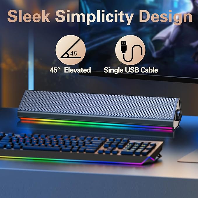 LENRUE Computer Speakers for Desktop,PC Speakers with Bluetooth,USB Wired Computer Speakers for PC Desktop Laptop Monitors,Gaming Speakers with Light and Dual Touch Tech (Type-C Adapter Included)