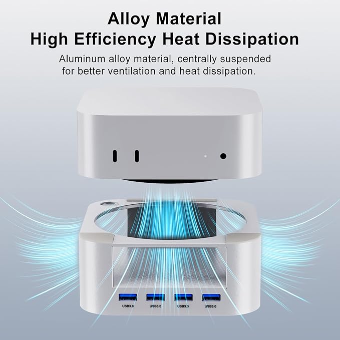 Mac mini M4 Docking Station for Mac mini M4 / M4 Pro, USB-C Hub with 4 USB-A High-Speed Data Ports, Aluminum Stand Dock with Cooling & Power Button Access (KM28-Pro)