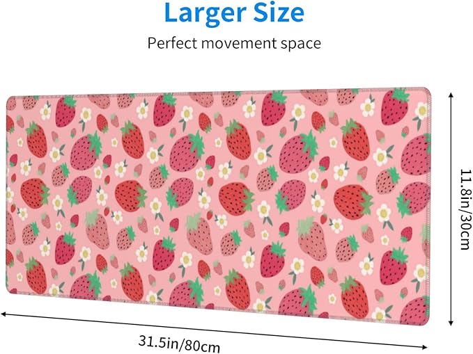 Strawberry Mouse Pad XL Large Mousepad Non Slip Rubber Base Desk Mat for Laptop Computer Gaming 31.5" X 12"