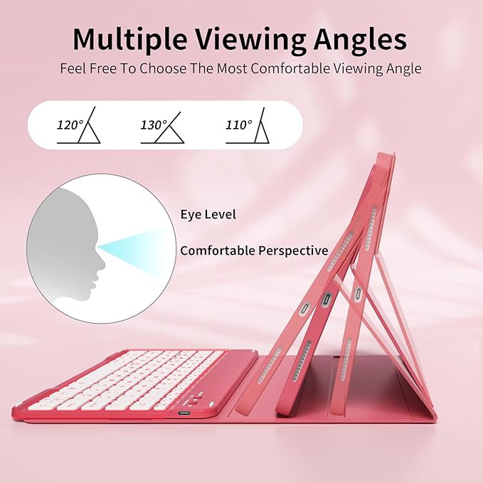 for iPad (A16) 11th Generation 2025 11-inch/10th Generation 2022 10.9 inch with Keyboard, 7 Colors Backlit Square Keycaps, Detachable Wireless Bluetooth Keyboard Case with Pencil Holder, Pink
