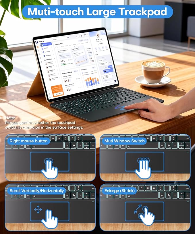 Surface Pro 12 Keyboard for Microsoft Surface Pro 12" Device 2025, 7-Color Backlits Type-Cover Bluetooth Wireless Magnetic Ultra Slim Keyboard with Multi-Touch Trackpad, USB-C Rechargeable Battery