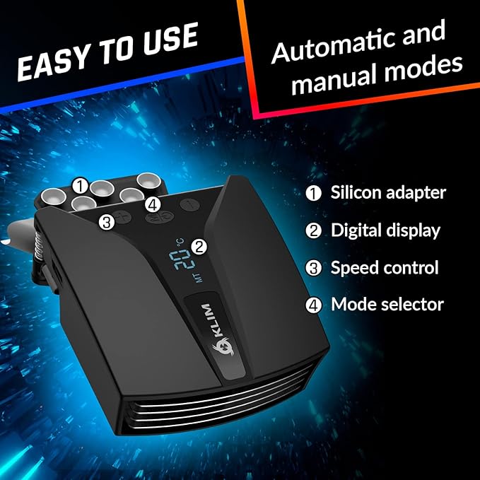 KLIM Tempest Laptop Cooler with Vacuum Fan - New - Gaming Laptop Fan with Display - Temperature Detection + Automatic/Manual Mode - 4000 RPM - Portable - Compatible with Laptop Cooling Pads
