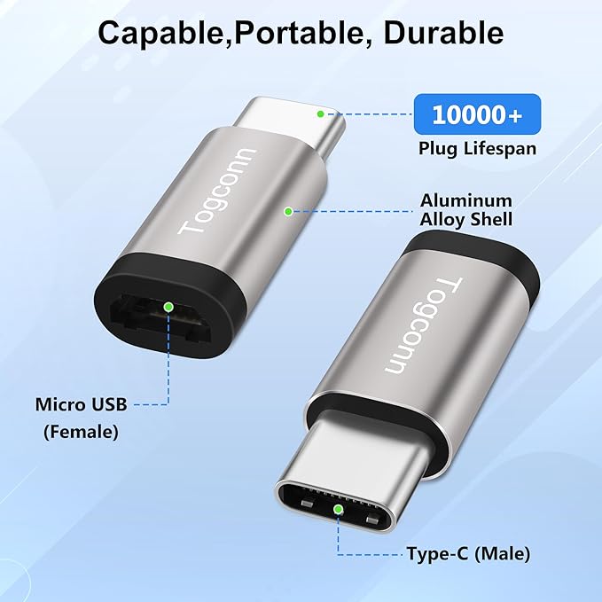 USB C to Micro USB Adapter 10 Pack ,Type C (Male) to Micro USB (Female) Convert Connector, Support Charge & Data Sync for iPhone15,iPhone15 ProMax, Galaxy S7 Edge,Nexus 6/5 and Other Micro USB Devices