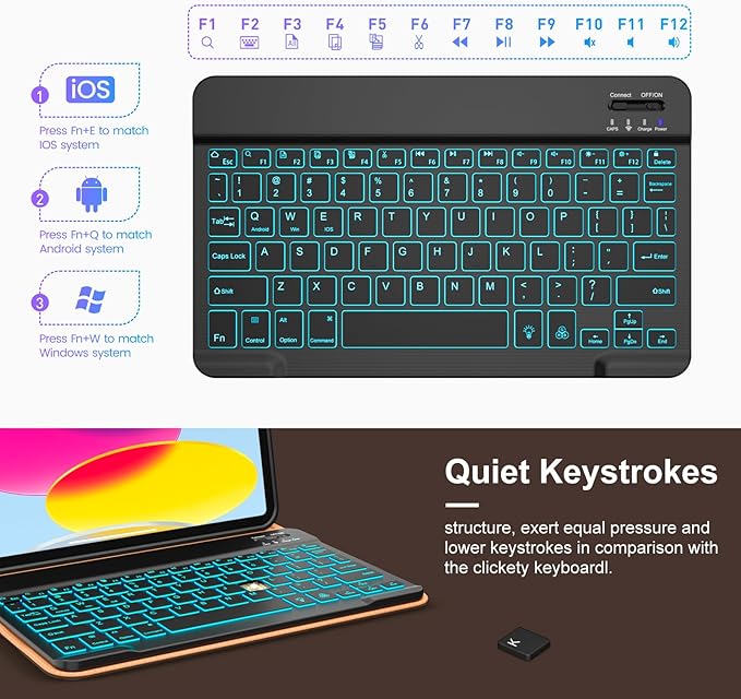 VIKESI Keyboard Case for iPad (A16,2025) 11th Generation/iPad 10th Generation Case (10.9" 2022),Premium Leather Smart Cover,Built-in Breathing Light,Function Row,Pencil Holder,Card Slots - Dark Brown