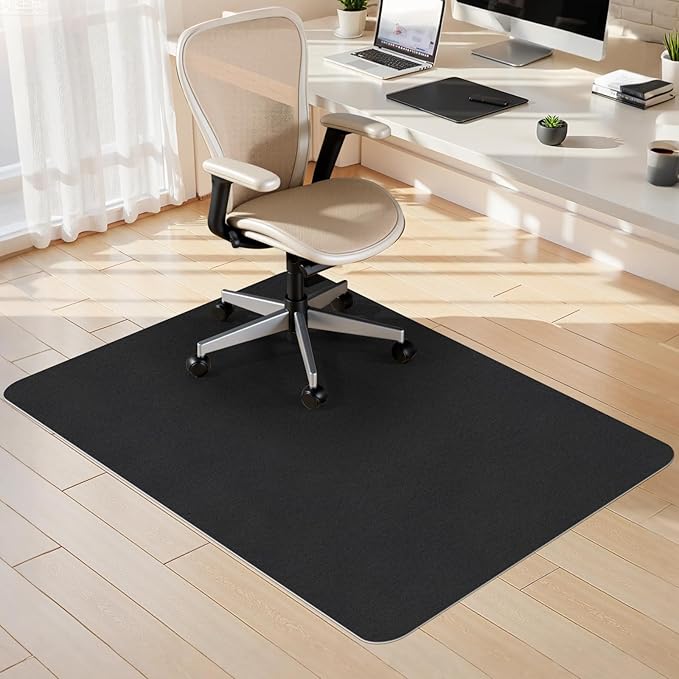 Sycoodeal Office Chair Mat for Hardwood Floor,Slip Resistant Floor Mat for Office Computer Gaming Chair,Heavy Duty Floor Protector for Rolling Chairs,Easy to Clean,Black(48"x55")