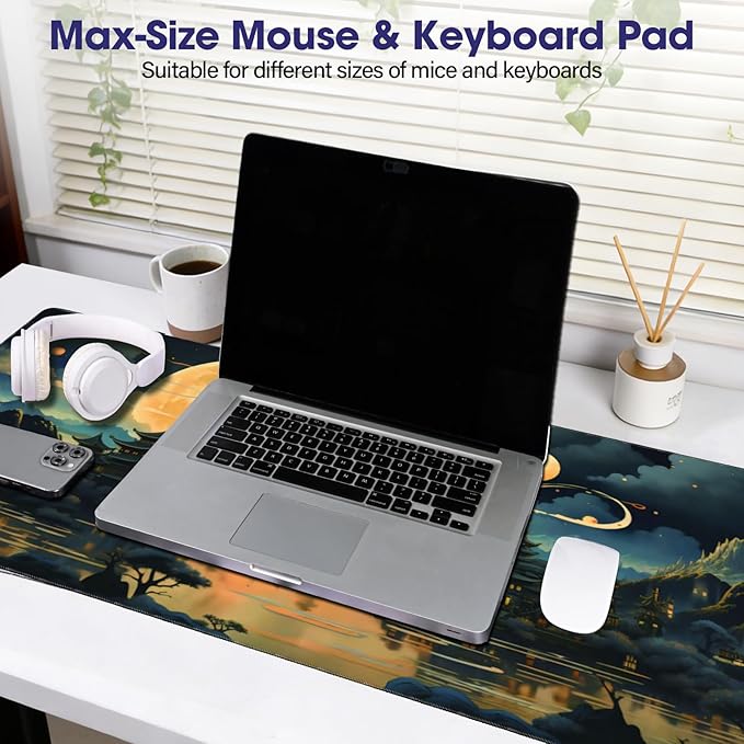 Full Desk Mouse Pad with Stitched Edges, 35.4” x 15.6” Waterproof Surface & Non-Slip Rubber Base – Ideal for Gaming, Office and Home