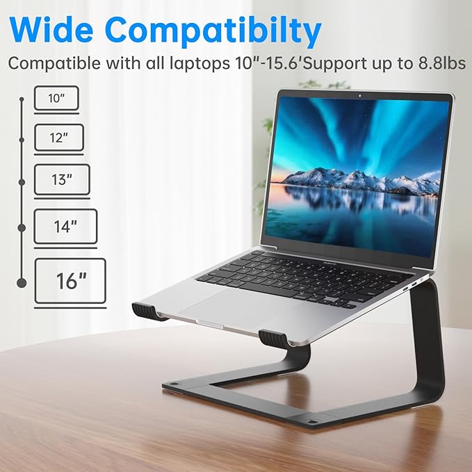 Laptop Stand for Desk Detachable Aluminum Computer Riser Portable Metal Notebook Printer Stand Holder Compatible with MacBook Air, Pro, Dell, HP, Lenovo and All 10-16" Laptops, Black