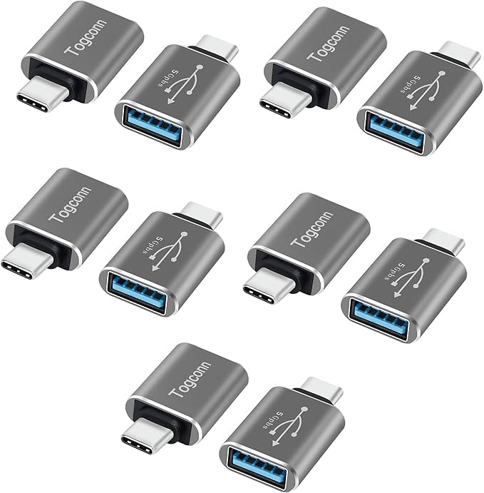 USB-C to USB A Adapter (10 Pack), [Slim Design, Side-by-Side Use] USB Type-C to A OTG Converter, USB C (Male) to USB A 2.0 (Female) Connector for MacBook Pro, iPhone 15, iPad Pro, Galaxy S23, Dell XPS