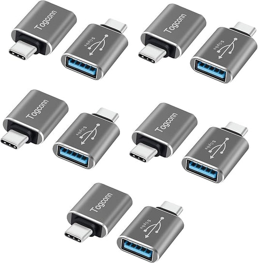 USB-C to USB A Adapter (10 Pack), [Slim Design, Side-by-Side Use] USB Type-C to A OTG Converter, USB C (Male) to USB A 2.0 (Female) Connector for MacBook Pro, iPhone 15, iPad Pro, Galaxy S23, Dell XPS