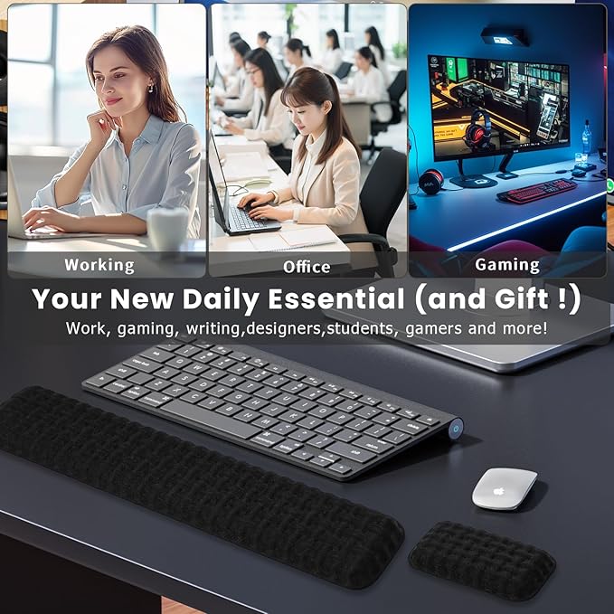 Wrist Rest for Keyboard and Mouse - Keyboard Wrist Rest Set with Non-Slip Silicone Base, Ergonomic Wrist Rest for Keyboard, Laptop, Mac, Office, Work, Gaming