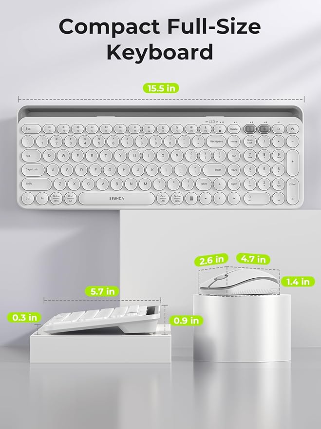 seenda Bluetooth Keyboard and Mouse for iPad, CTU-301 Wireless Multi-Device Connection Bluetooth+2.4G Keyboard Mouse Combo with Tablet Holder for iPad/MacBook/Windows, iOS/Andriod/Phone, White