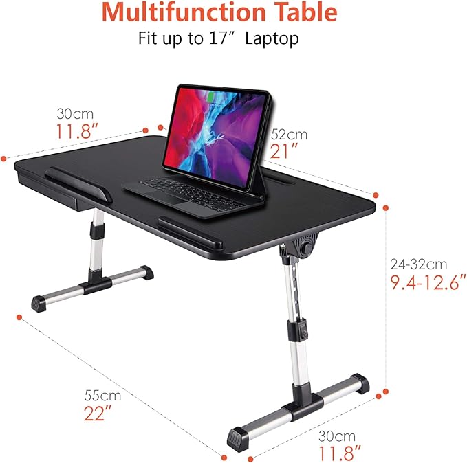 Lap Desk for Laptop,BUILDEC Adjustable Laptop Stand for Desk with Storage Drawer,Foldable Legs Standing Lap Table for Reading, Eating, Working, Writing, Gaming and Drawing in Bed Sofa Couch Floor