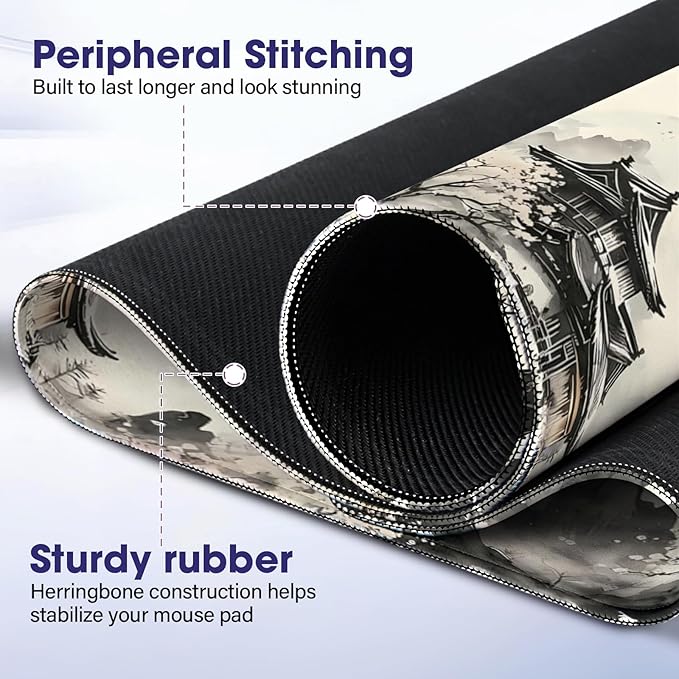 Full Desk Mouse Pad with Stitched Edges, 31.4” x 15.6” Waterproof Surface & Non-Slip Rubber Base – Ideal for Gaming, Office and Home
