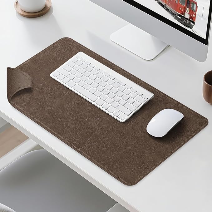Imitation Crazy Horse Leather Desk Mat - Waterproof Desk Pad - Ideal for Large Mouse Pad and Desk Mats on Top of Desks (Chestnut+Chestnut, 25"*13")