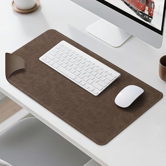 Imitation Crazy Horse Leather Desk Mat - Waterproof Desk Pad - Ideal for Large Mouse Pad and Desk Mats on Top of Desks (Chestnut+Chestnut, 33"*13")
