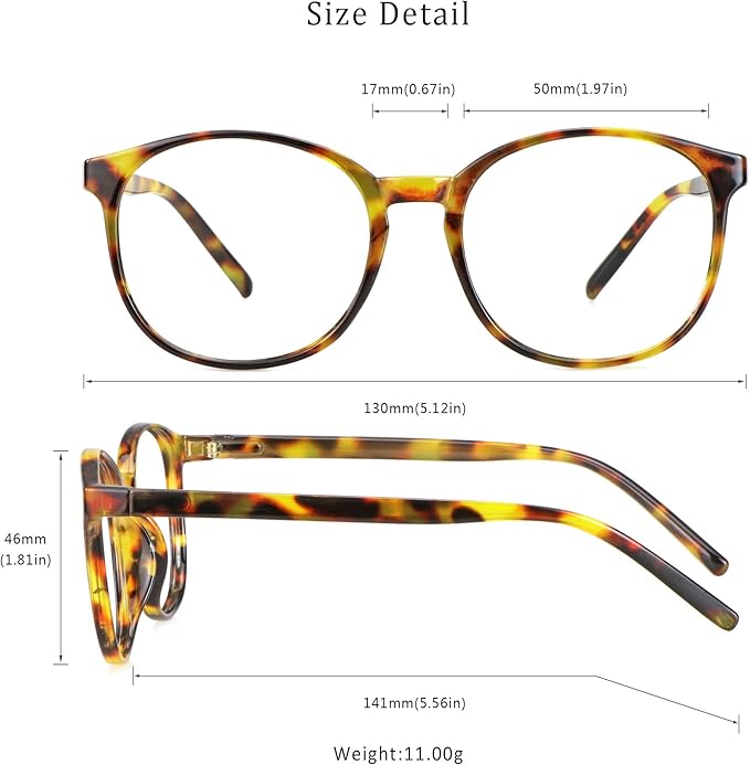 LifeArt Round Blue Light Blocking Glasses, Computer Glasses, Gaming Glasses, TV Glasses for Women Men (Brown Tortoise, 4.75 Magnification)