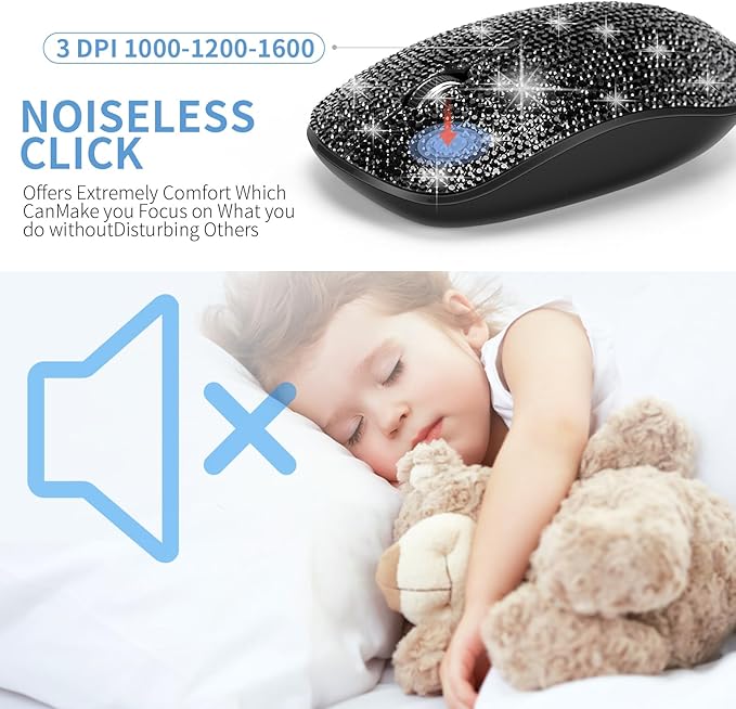 Dazzling Luxury Keyboard and Mouse Wireless, Sparkly Bling Rhinestone Wireless Mouse and Keyboard Gift Set (Black)