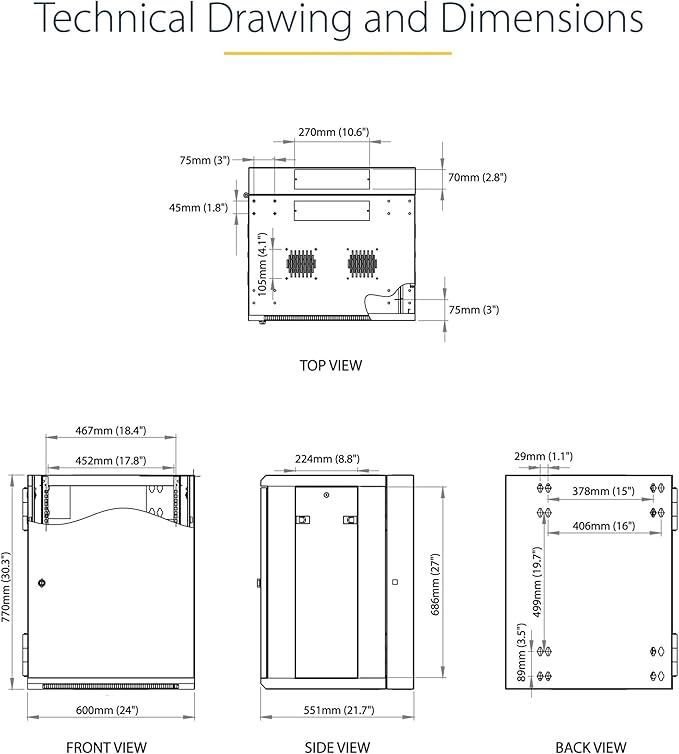 StarTech 4-Post 15U Wall Mount Network Cabinet w/ 1U Shelf, 19" Wall-Mounted Server Rack Kit for IT / Data Computer Equipment, Ships Fully Assembled