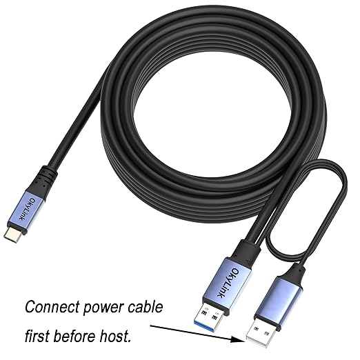 OkyLink Active USB 3.0/3.2 Gen1 A to C Data Cable 32ft/10M – High-Speed 5Gbps, Signal Amplifier, Optional Power, Long-Distance Cable for VR, Portable Hard Drive, Docking Station, Printer