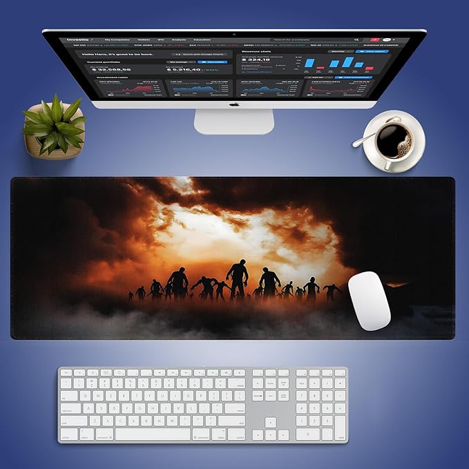 Extra Large Gaming & Office Mouse Pad (31.5" x 11.8") – Zombies Dead Men Walking Body in The Doom Mist Halloween Theme, Anti-Slip XXL Desk Mat with Durable Stitched Edges & Smooth Surface