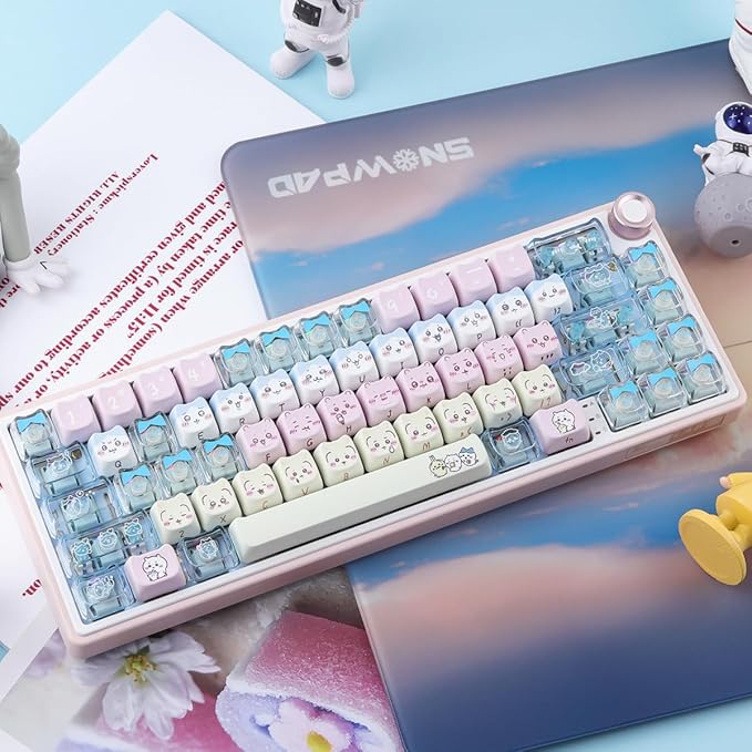 26 Keys Crystal Jelly Personalized Keycaps, PC Material Cute Blue Kawaii Transparent Custom Keycaps, Mao Profile Keycap for DIY MX Swithes Mechanical Keyboards