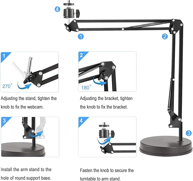 Webcam Stand,Camera Mount 22 Inch Suspension Boom Scissor Arm Stand,for Webcam C925e C922x C922 C930e C930 C920 C615,Hero 8/7/6/5,Ultra/Pro/Pro 2/Pro 3/Brio 4K,DSLR Camera