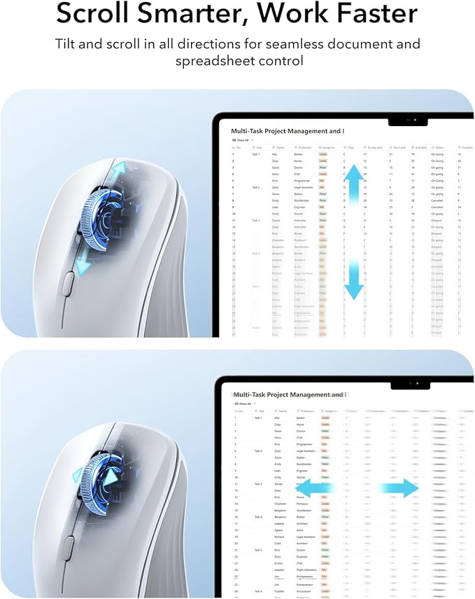 ESR MagMouse Snap-to-Carry Bluetooth Mouse, Rechargeable Wireless Mouse for Laptop with Built-in Charging Cable, Reusable Adhesive Holder, BT 5.0 + 2.4 GHz Connectivity, Silent, Ergonomic, White