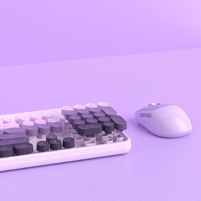 Wireless Keyboard and Mouse Combo Round keycaps Retro Typewriter Keyboard 104 Key Full-Sized Keyboards Automatic Power Saving 2.4GHz Wireless Connection for Mac/Windows/PC