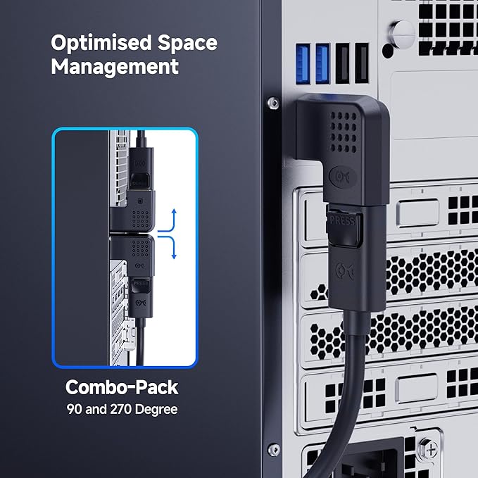 Cable Matters Combo-Pack 4K@240Hz Flat Right Angle DisplayPort 1.4 Adapter, 270 Degree and 90 Degree DisplayPort Adapter for 8K@60Hz / 4K@240Hz, Black