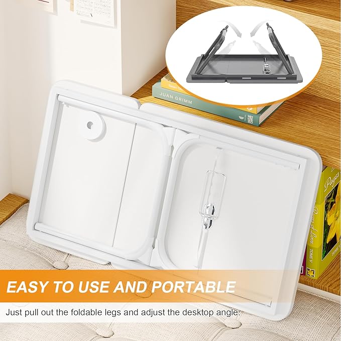 Laptop Desk for Bed, Adjustable Laptops Stand with 5 Adjustable Angles, Portable Lap Tray Table with Cup Holder, Laptop Bed Desk Tray for Eating Working Writing Reading (White)