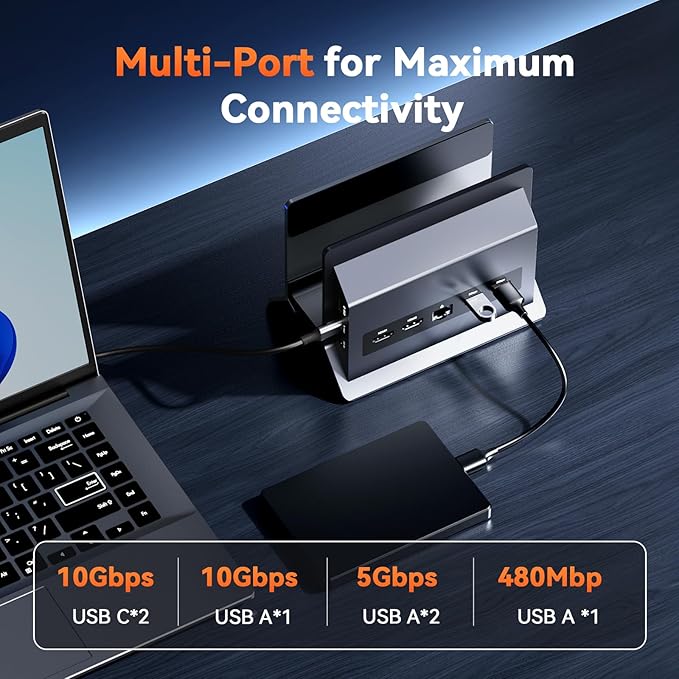 TobenONE Docking Station with Dual Monitor,4K@60Hz 2 HDMI,100W Power Supply, PD 3.0,6 USB,Gigabit Ethernet, Laptop Stand Vertically,for Windows,ChromeOS and More Space-Saving for Office/Home/Study
