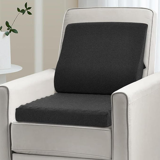Shinnwa Lumbar Support Pillow for Recliner, Ultra-Soft Foam Back Support Pillow and Egg Crate Foam Seat Cushion 2-in-1 for Couch, Office Chair, for Back Pain Relief, Charcoal