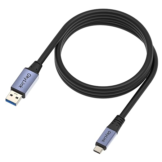 OkyLink USB 3.0/3.2 Gen1 A to C Cable, 5ft/1.5M, Black/Gray, 5Gbps Data Transfer, 60W Fast Charging, Compatible with PC, Laptops, Portable Hard Drive, Phones, Hubs, VR Headsets