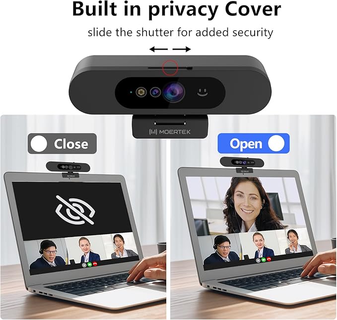 Window Hello Webcam, 1080P 30fps Camera with Noise-reducing Mic, Plug & Play, 90° Wide Angle, Built-in Privacy Cover, 360° Rotation & 90° Tilt, Perfect for Zoom, Google Meet, Microsoft Teams
