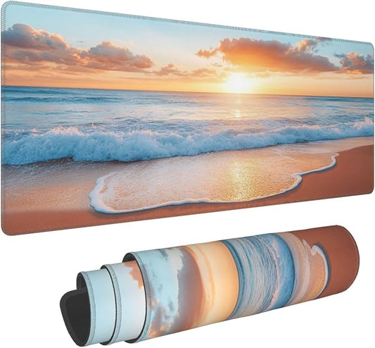 Beach Desk Mat Large Gaming Mouse Pad Beach Extended Mousepad Big in Laptop Computer Mouse Keyboard Mat for Office Desk Decor 31.5x12 in