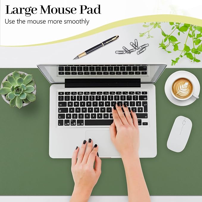 Green Desk Mat, Waterproof Desk Pad for Keyboard and Mouse, Non-Slip Computer Desks Protector Cover, Desktop Mouse Pad for Home Office (Olive Green, 35.4"x17")