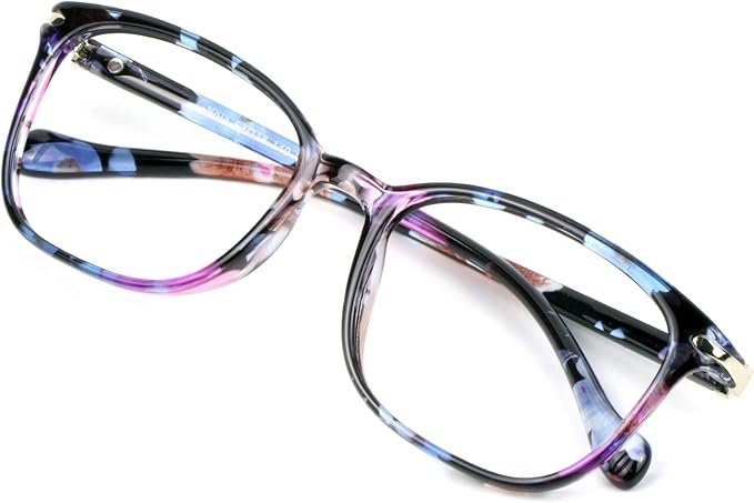 VisionGlobal Blue Light Blocking Glasses for Women, Anti Eyestrain, Computer Reading, TV Glasses, Stylish Square Frame, Anti Glare(No Magnification)